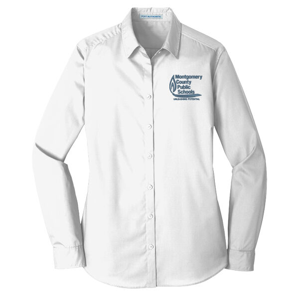 Port Authority Montgomery County Public Schools Embroidered- - Women's Long Sleeve Carefree Poplin Shirt Thumbnail