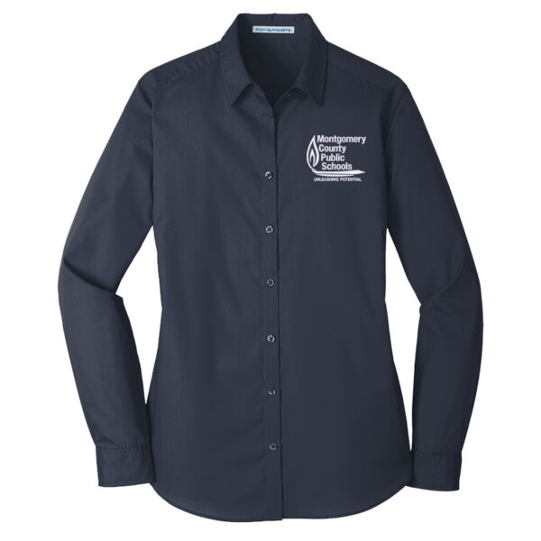 Port Authority Montgomery County Public Schools Embroidered- - Women's Long Sleeve Carefree Poplin Shirt Thumbnail